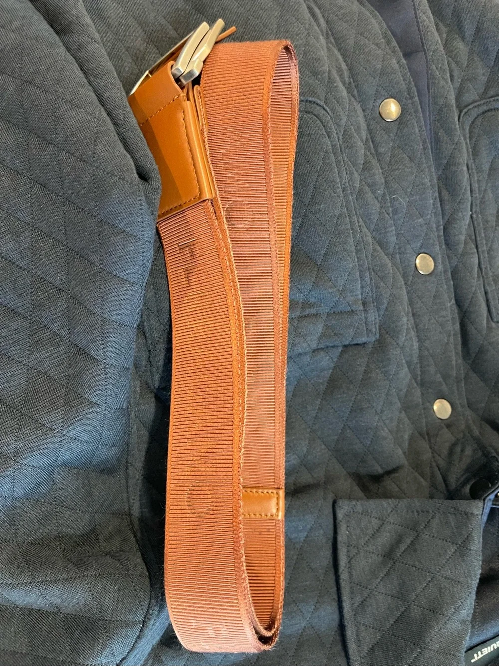 Salvatore Ferragamo Orange Leather-Trim Belt with Gold Buckle